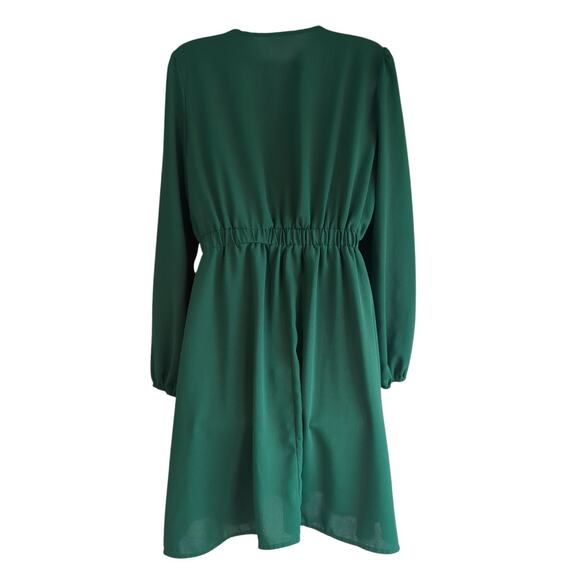 Lace Long Sleeve V Neck Short Dress Elastic Waist Swing A-Line Dress - Picture 3 of 9